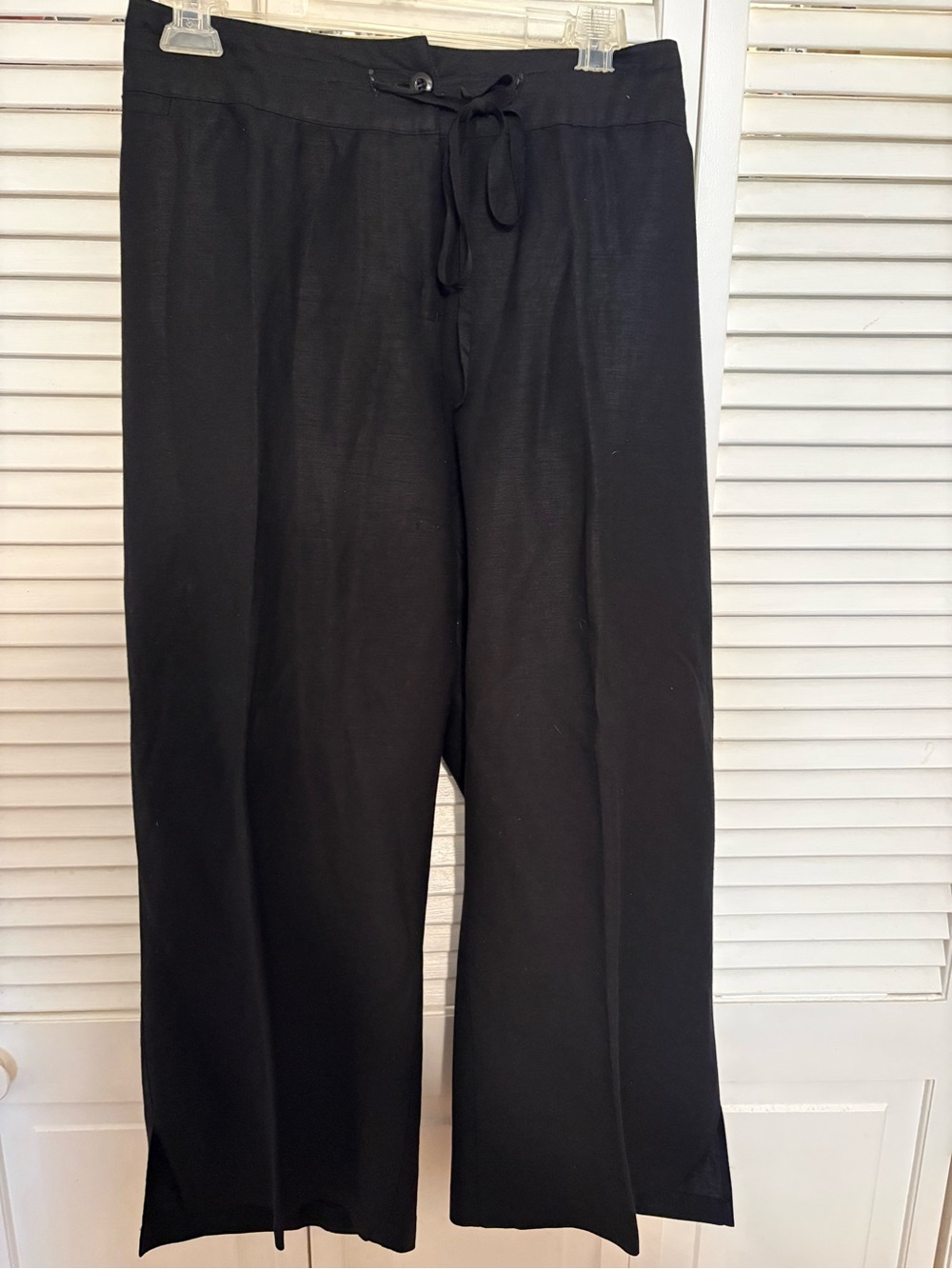 Lane Bryant Black Wide-Leg Cropped Drawstring Linen Pants